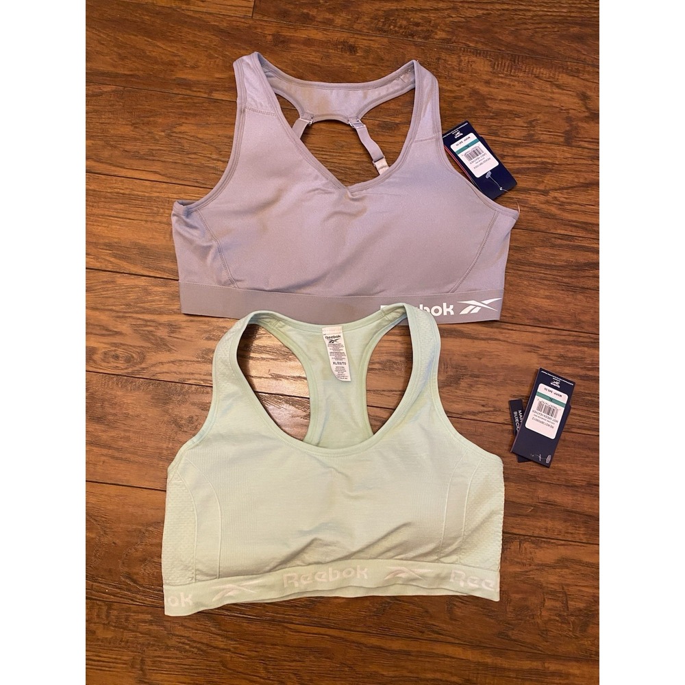 Reebok Sports Bra Lot of 2 Size XL NWT Explore Seamless Extreme Gray Green